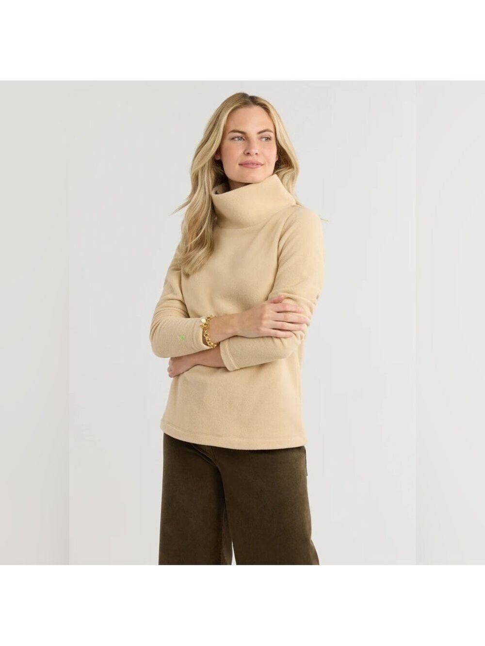 Dudley Stephens Cream Cowlneck Fleece Turtleneck Sweater XL